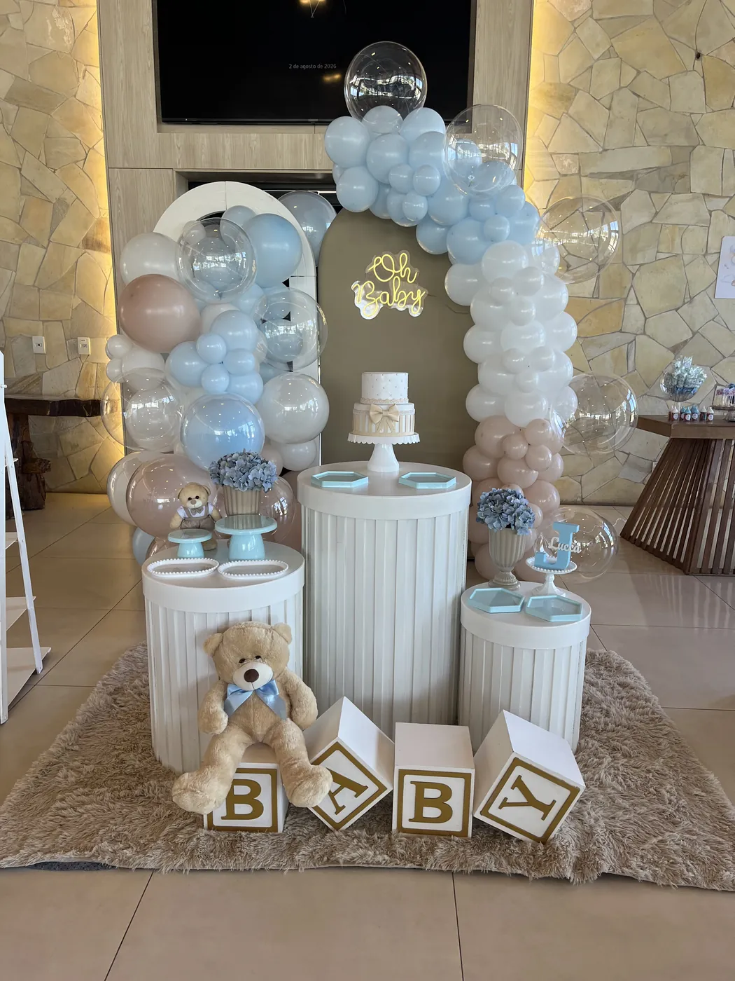 Decoração de festa infantil tema Oh Baby Azul montada pela Delicadeza Decorações